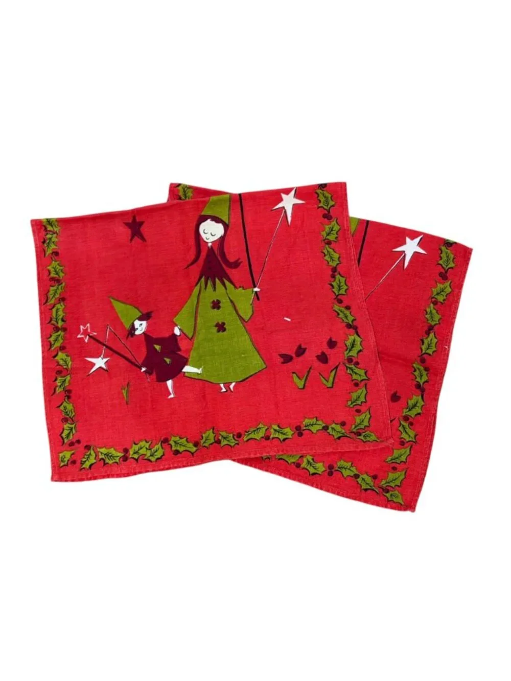 VTG Scandinavian Christmas Wall Decor Placemats Tea Towels 2 Elves Stars MCM
